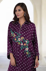 Plum Handcrafted Bandhej Embroidered Co-Ord Set