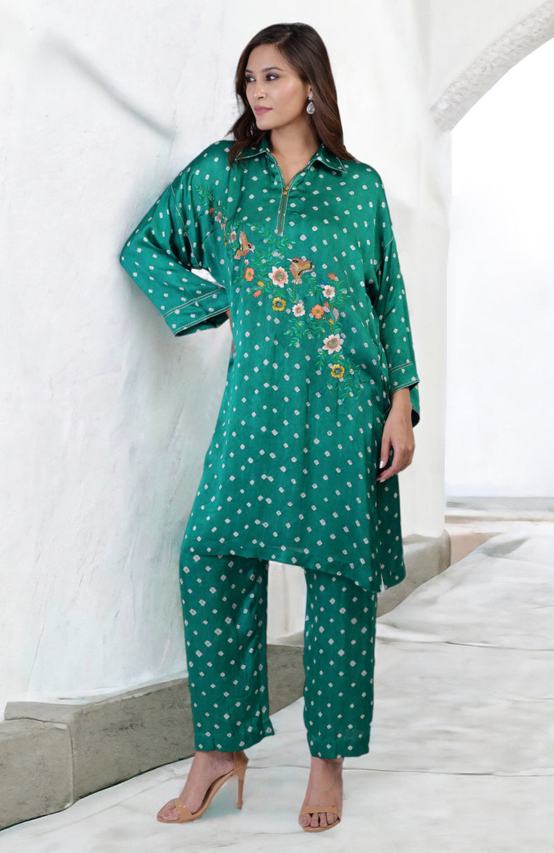 Navy Blue Handcrafted Bandhej Embroidered Co-Ord Set