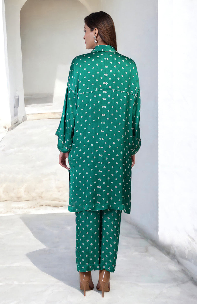 Emerald Green Handcrafted Bandhej Embroidered Co-Ord Set