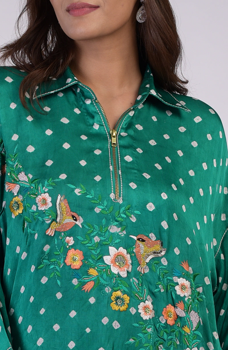 Emerald Green Handcrafted Bandhej Embroidered Co-Ord Set