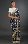 Masterpiece Midnight Blue Parsi Gara Hand Embroidered Saree