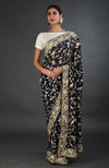 Masterpiece Midnight Blue Parsi Gara Hand Embroidered Saree