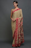 Beige Parsi Gara Hand Embroidered Saree