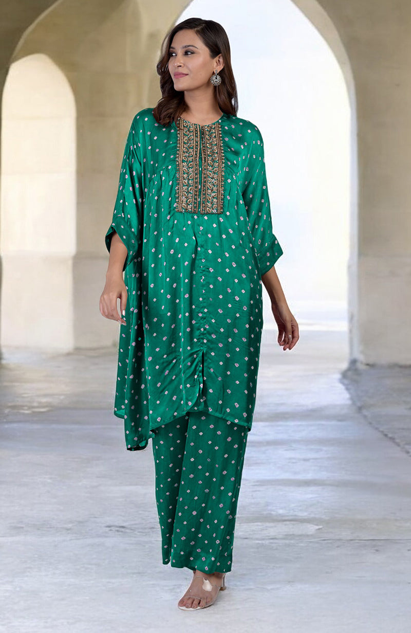 Navy Blue Handcrafted Bandhej Embroidered Co-Ord Set