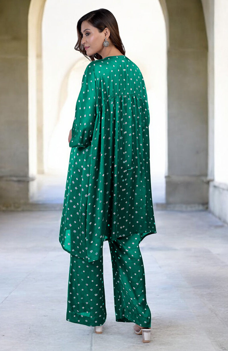 Emerald Green Handcrafted Bandhej Embroidered Co-Ord Set