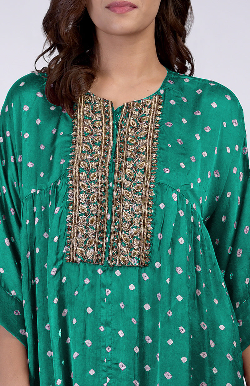 Emerald Green Handcrafted Bandhej Embroidered Co-Ord Set