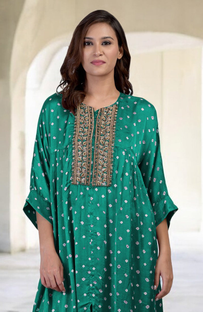 Emerald Green Handcrafted Bandhej Embroidered Co-Ord Set