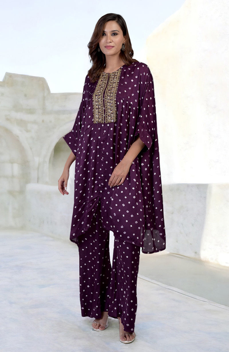 Navy Blue Handcrafted Bandhej Embroidered Co-Ord Set