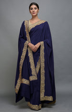 China Rose Kashmiri Tilla Aari Embroidered Saree & Pashmina Shawl Set