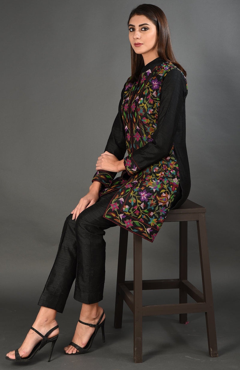 Black Kashmir Kani Art Embroidered Jacket