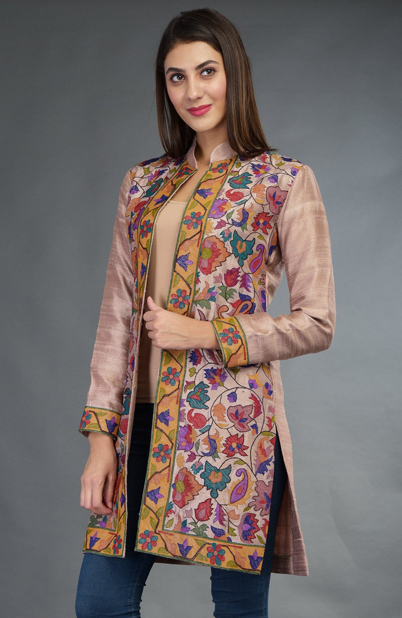 Rosy Brown Kashmir Kani Art Embroidered Jacket