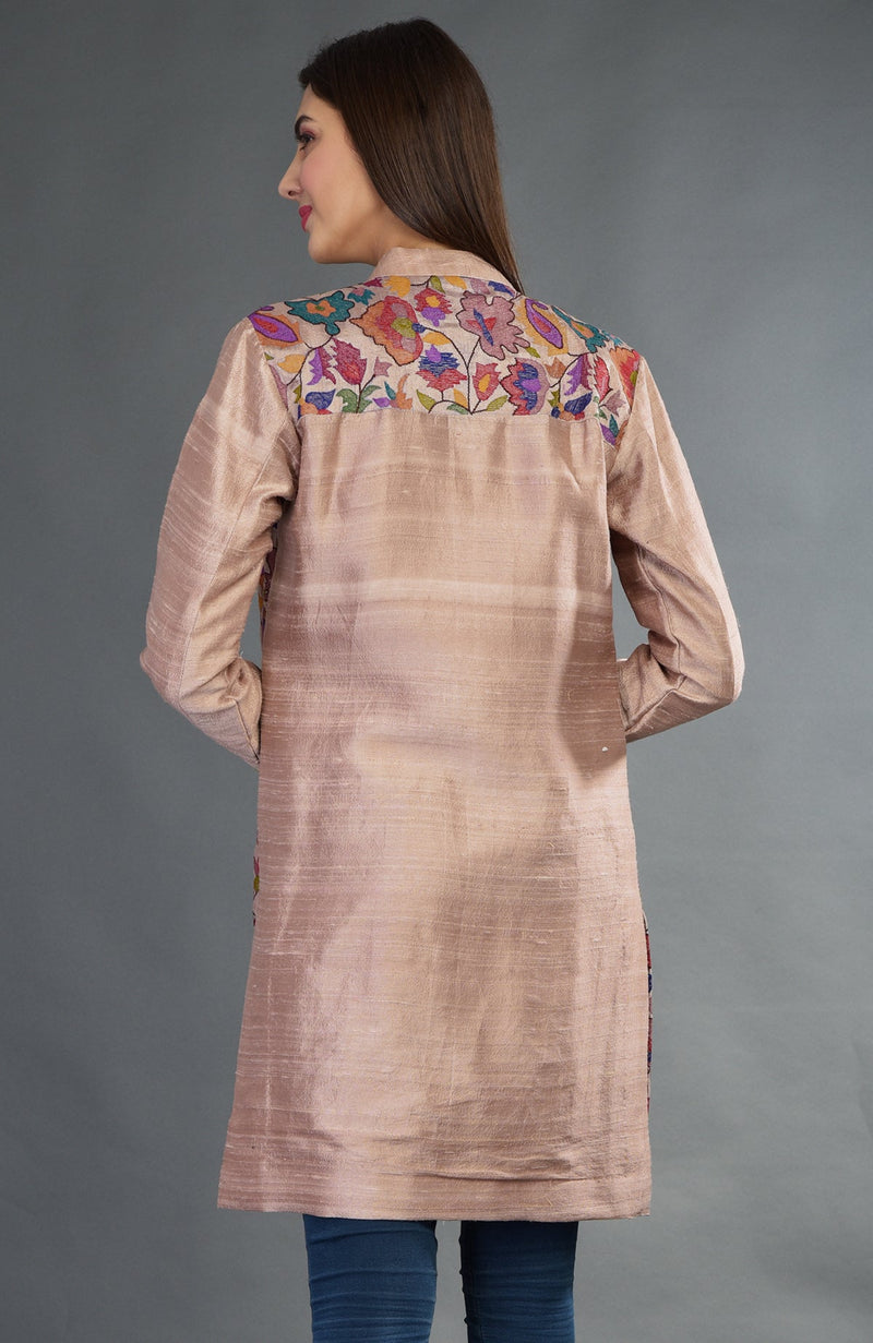 Rosy Brown Kashmir Kani Art Embroidered Jacket