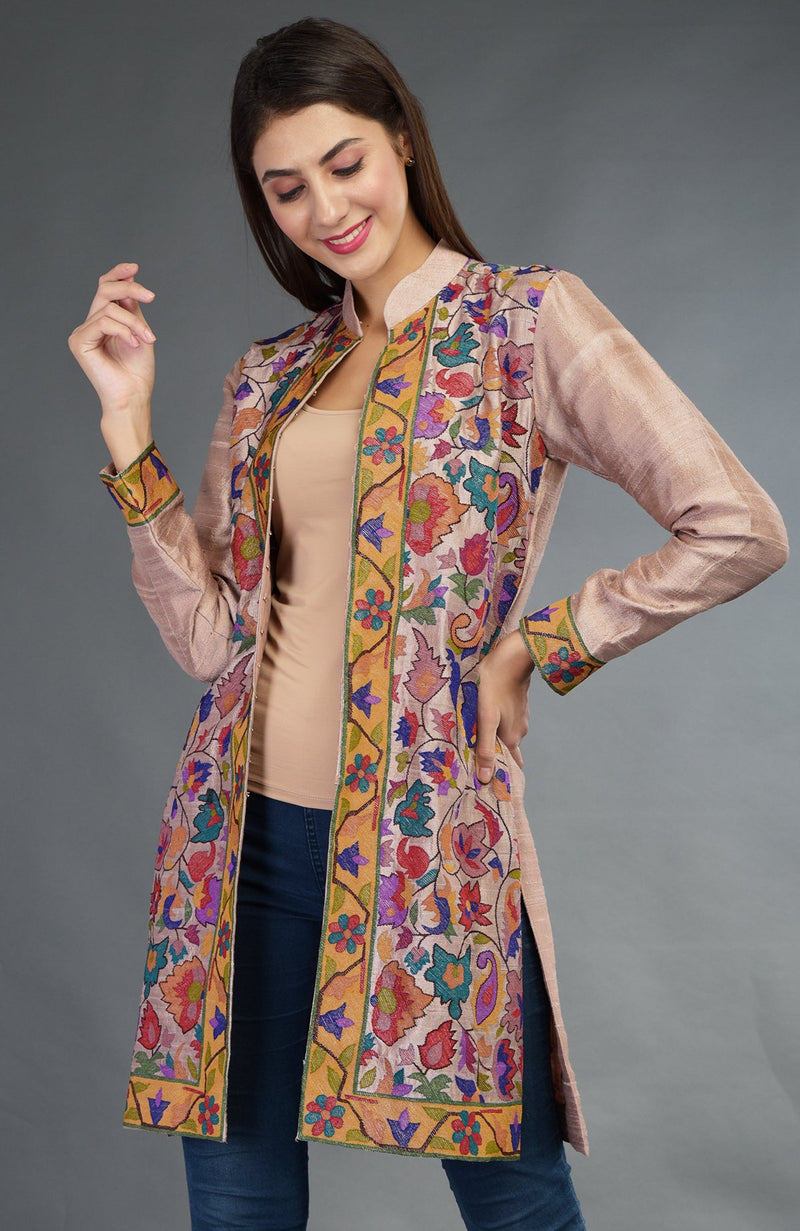 Rosy Brown Kashmir Kani Art Embroidered Jacket