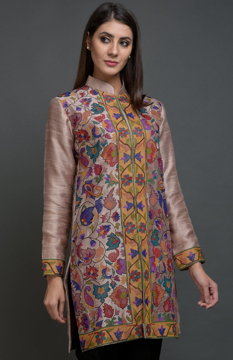 Rosy Brown Kashmir Kani Art Embroidered Jacket