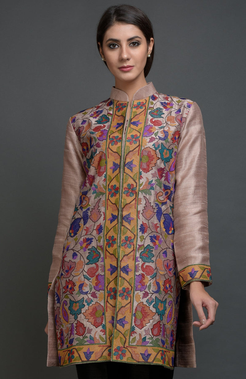 Rosy Brown Kashmir Kani Art Embroidered Jacket