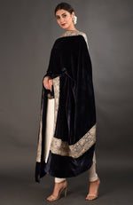 Midnight Blue Kashmiri Tilla Embroidered Dupatta with Suit