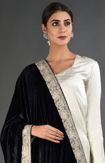 Midnight Blue Kashmiri Tilla Embroidered Dupatta with Suit