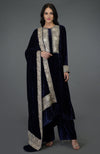Midnight Blue Silk-Velvet Kashmiri Tilla Embroidered Suit