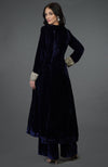 Midnight Blue Silk-Velvet Kashmiri Tilla Embroidered Suit