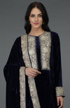 Midnight Blue Silk-Velvet Kashmiri Tilla Embroidered Suit
