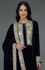 Midnight Blue Silk-Velvet Kashmiri Tilla Embroidered Suit