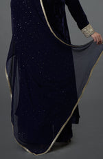 Midnight Blue Silk-Velvet Kashmiri Tilla Embroidered Suit