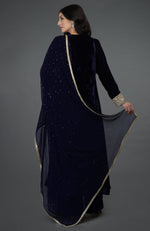 Midnight Blue Silk-Velvet Kashmiri Tilla Embroidered Suit