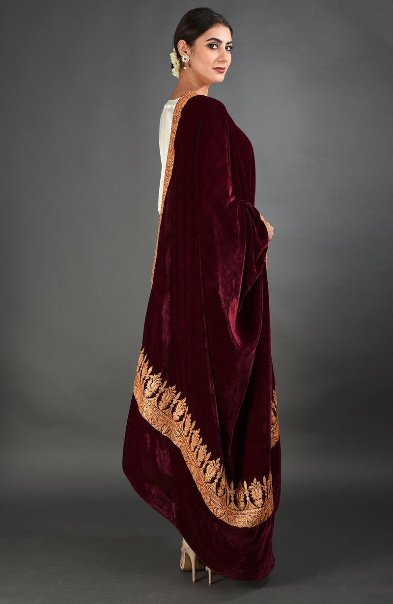 Maroon Kashmiri Tilla Embroidered Dupatta Shawl