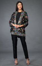Black Parsi Gara Pure Pashmina Shawl