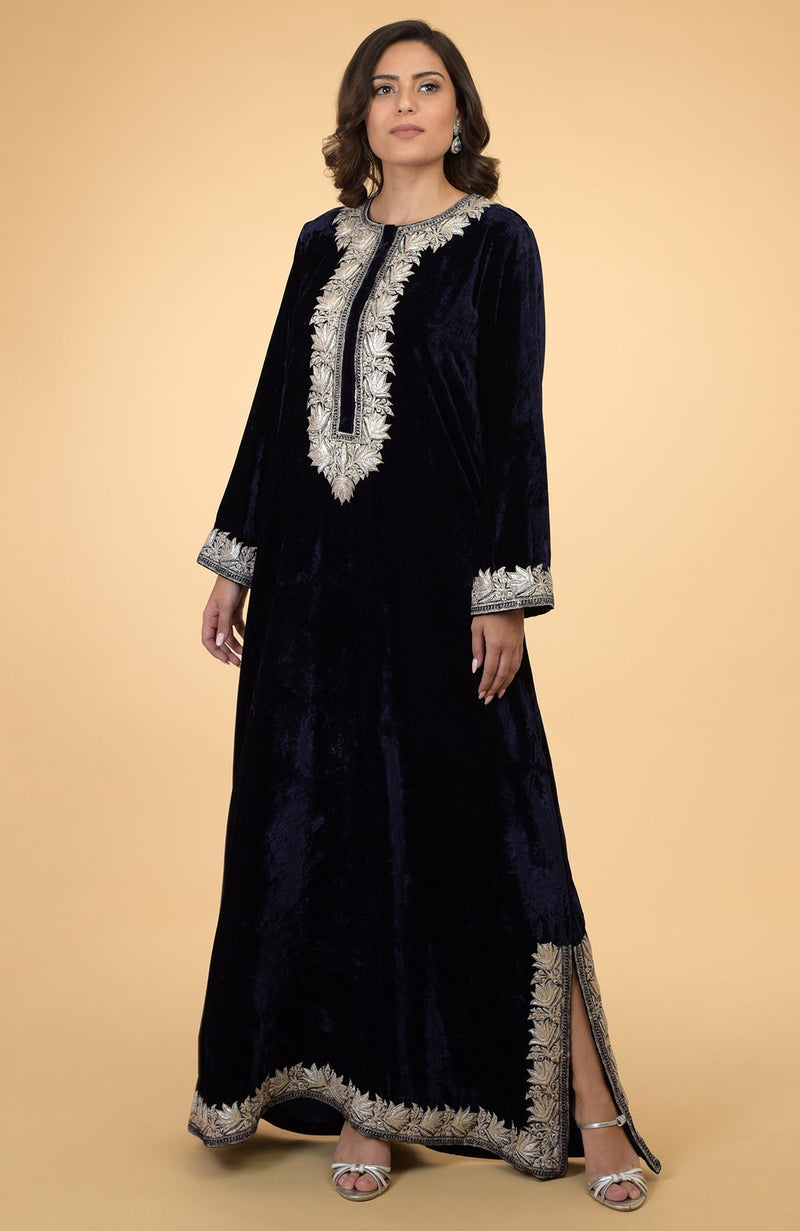 Emerald Green- Silver Kashmir Embroidered Kaftan