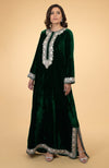 Emerald Green- Silver Kashmir Embroidered Kaftan