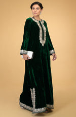 Emerald Green- Silver Kashmir Embroidered Kaftan