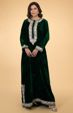 Emerald Green- Silver Kashmir Embroidered Kaftan