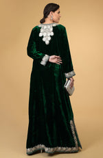 Emerald Green- Silver Kashmir Embroidered Kaftan