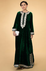 Emerald Green- Silver Kashmir Embroidered Kaftan