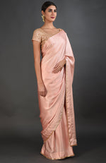 Pearl Pink Mirror Work and Zardozi Hand Embroidered Saree