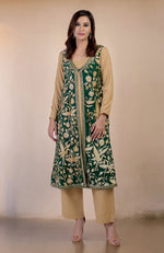 Emerald Green Parsi Gara Embroidered Overlay Suit