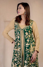 Emerald Green Parsi Gara Embroidered Overlay Suit