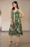 Emerald Green Parsi Gara Embroidered Overlay Suit