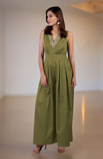 Red Plum Gold Tilla Hand Embroidered Jumpsuit