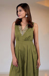 Green Moss Gold Tilla Hand Embroidered Jumpsuit