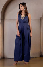 Red Plum Gold Tilla Hand Embroidered Jumpsuit