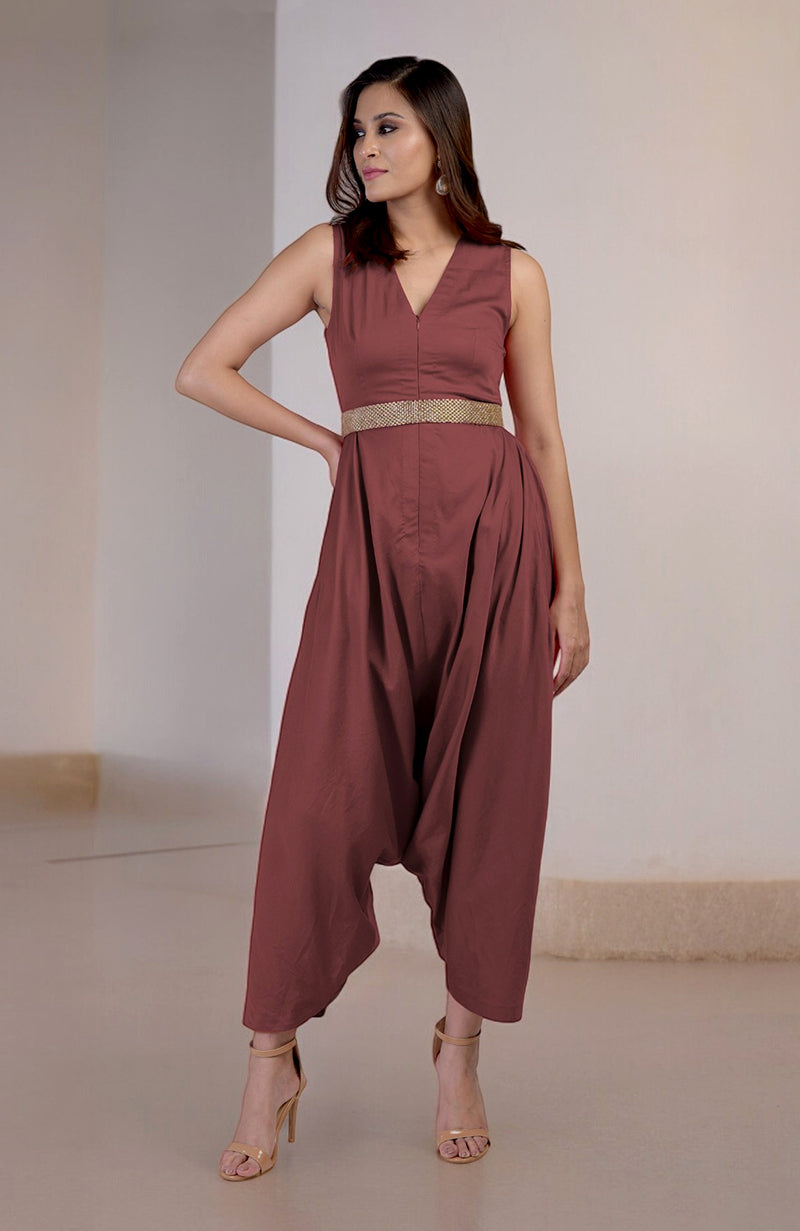 Marsala V-Neck Jumpsuit