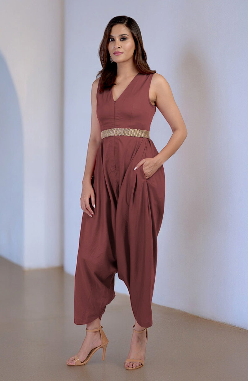 Marsala V-Neck Jumpsuit