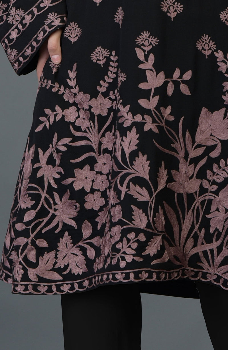 Black-Mauve Parsi Embroidered Tunic Suit