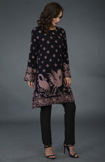 Black-Mauve Parsi Embroidered Tunic Suit