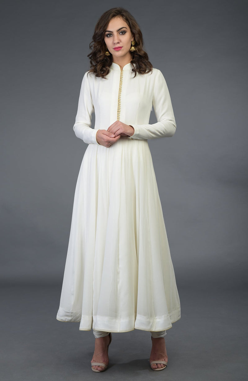 Ivory Pure Georgette/ Pure Crepe/ Pure Silk Anarkali Suit