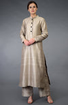 Beige-Black Raw Silk/ Silk/ Crepe/ Georgette Suit