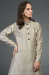 Beige-Black Raw Silk/ Silk/ Crepe/ Georgette Suit