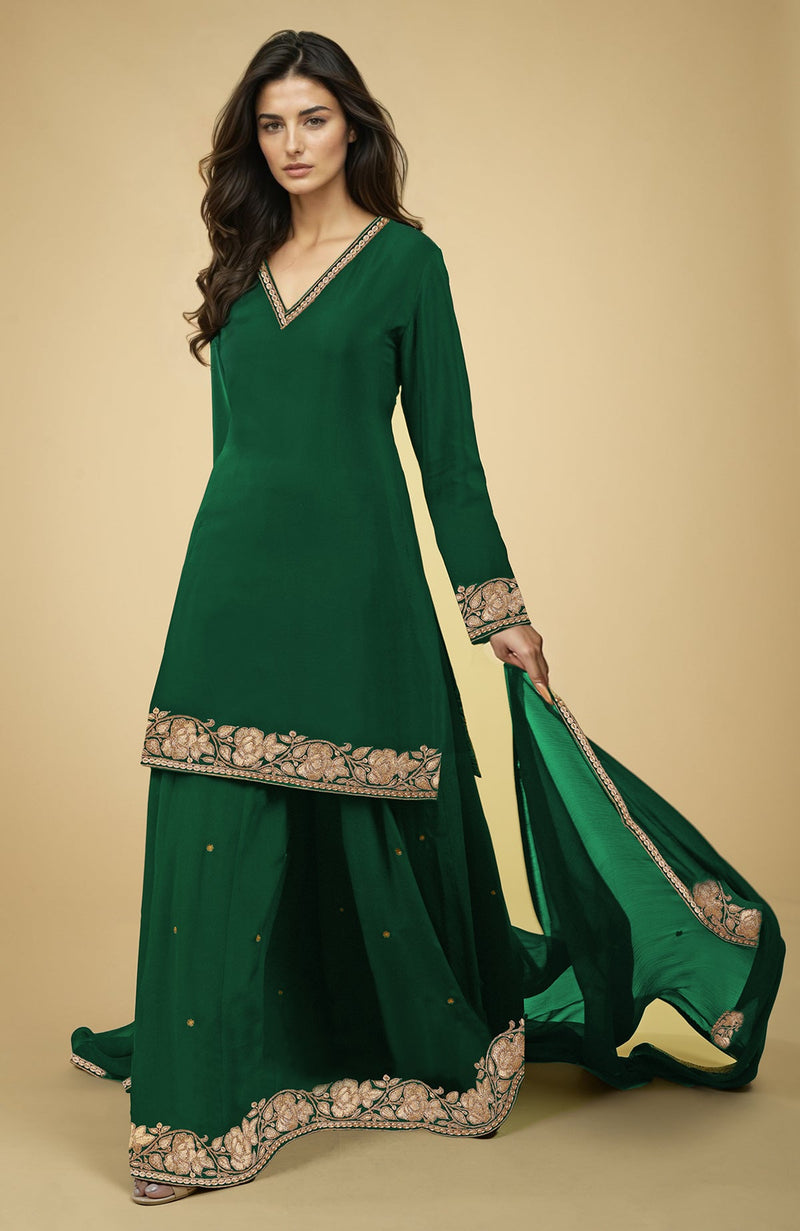 Black - Gold Kashmiri Tilla Embroidered Sharara Set